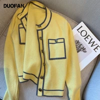 duofan 2022 early autumn thin knitted sweater korean fashion cardigan jacket women vintage casual elegant lady coat tops mujer
