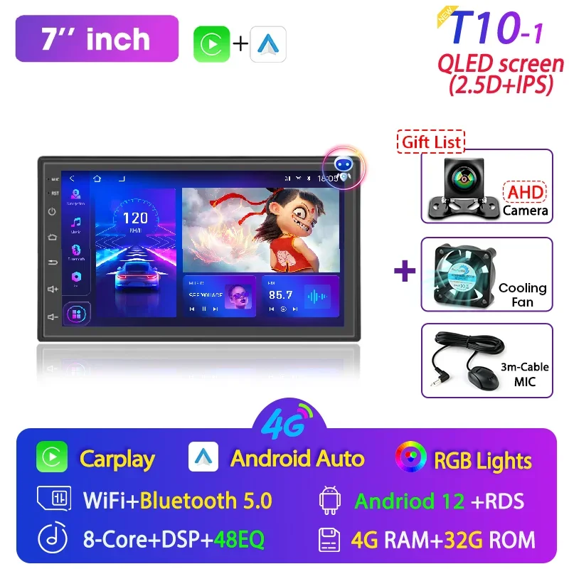 

Автомагнитола Srnubi 2 din, 7 дюймов, 9 дюймов, Android 12, Carplay, мультимедийный плеер, навигация, GPS, стерео для VW Ford Nissan Kia Honda Toyota