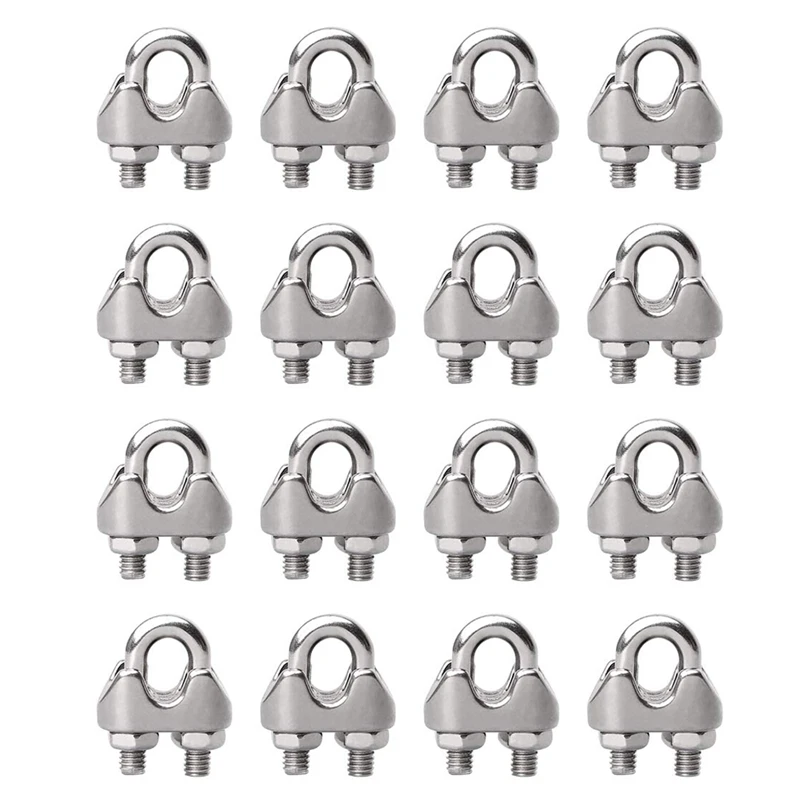 

16Pcs Wire Rope Clamp U Bolt Saddle Fastener M3 Stainless Steel Rope Clamp for Rigging Rope Industry Household Tensioner