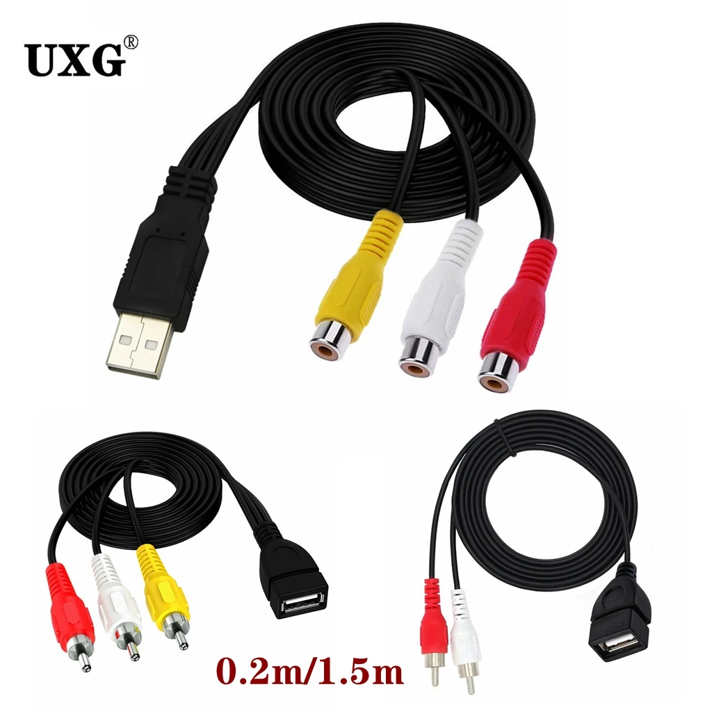 Переходник USB (штекер) на 3 RCA (гнездо), 1 шт.