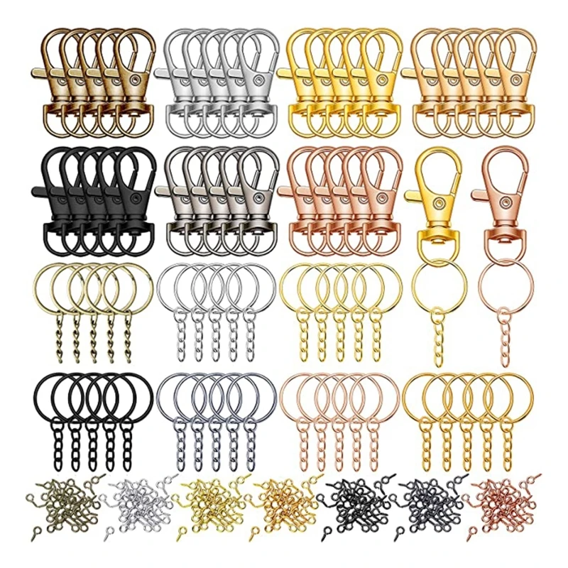 

350PCS Split Metal Keyring Gold Split Key Ring with Chain Split Key Chain Ring Part with Open Jump Ring Connector 7Color