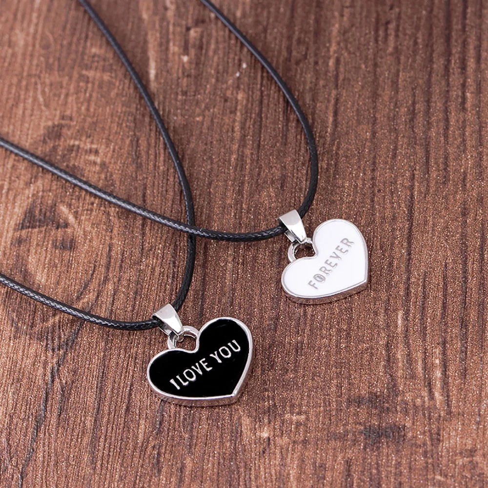 

Coconal Couples Fashion Love Heart Shape Promise Necklace I Love You Forever Lettering Lovers Pendant Necklace Anniversary Gift