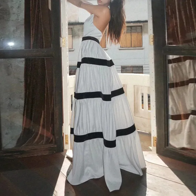 

Halter Long Dress for Women Summer Backless Straples Patchwork Ball Gown Dresses Clothes Y2k
