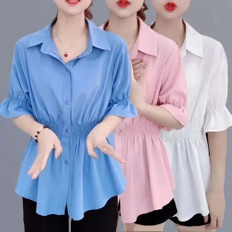 Корейские женские шифоновые рубашки весна-лето новая модная блузка с коротким