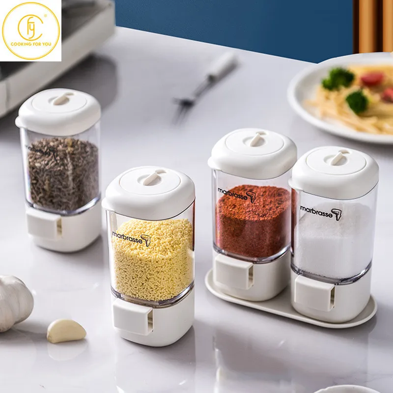 

Family Plastic Quantitative Seasoning Storage Boxes with Lid Kitchen Salt Shaker Pepper Condiment Storage Container Spice Tools