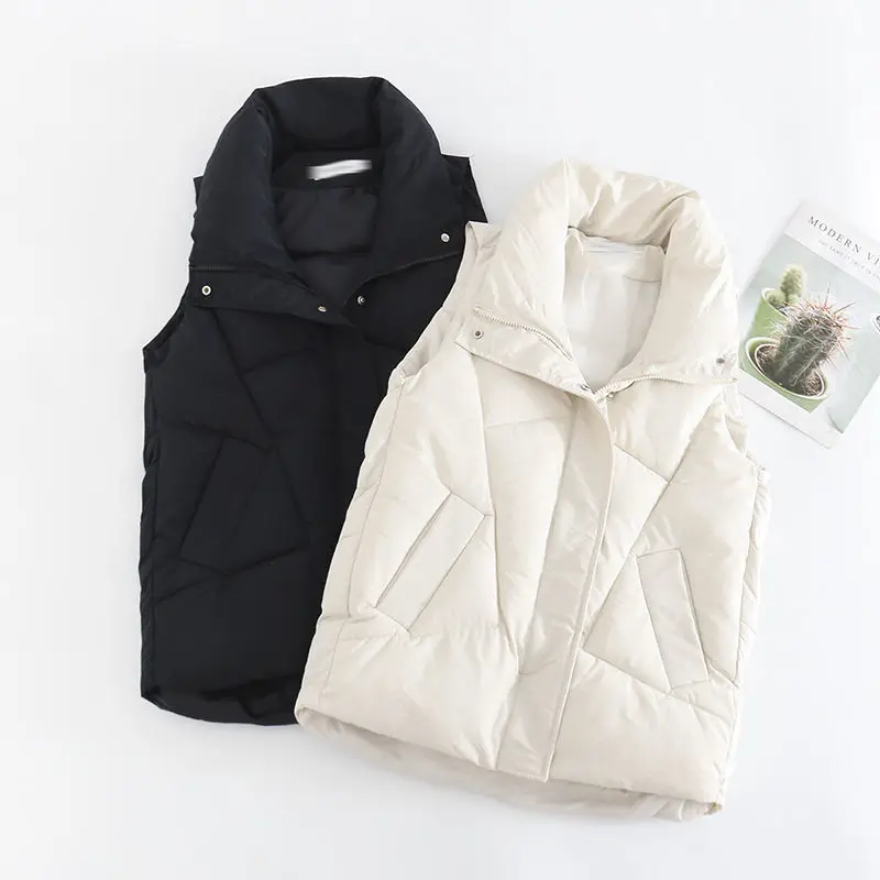 

Plus Size XXL Winter Down Puffer Vest Women Casual All-match Sleeveless Jacket Winter Long Bodywarm Waistcoat Winter Sleeveless