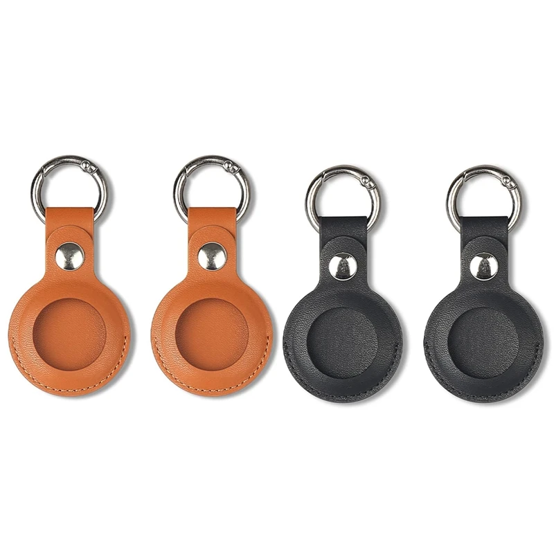 

4Pcs Case Compatible For Apple Airtag, PU Leather Skin Cover With Keychain Holder Key Ring For Air Tag,Brown & Black