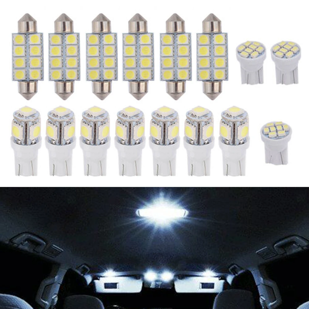 

16pcs LED Lights Bulbs Car Door Trunk License Plate Map Dome Reading Lamp Mixed Lighting Xenon White 12V T10 Accessories