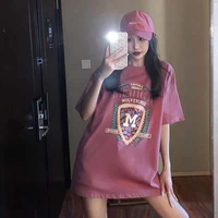 large version of short sleeve t shirt women 2022 new loose medium long pure cotton rough summer tide ins net red