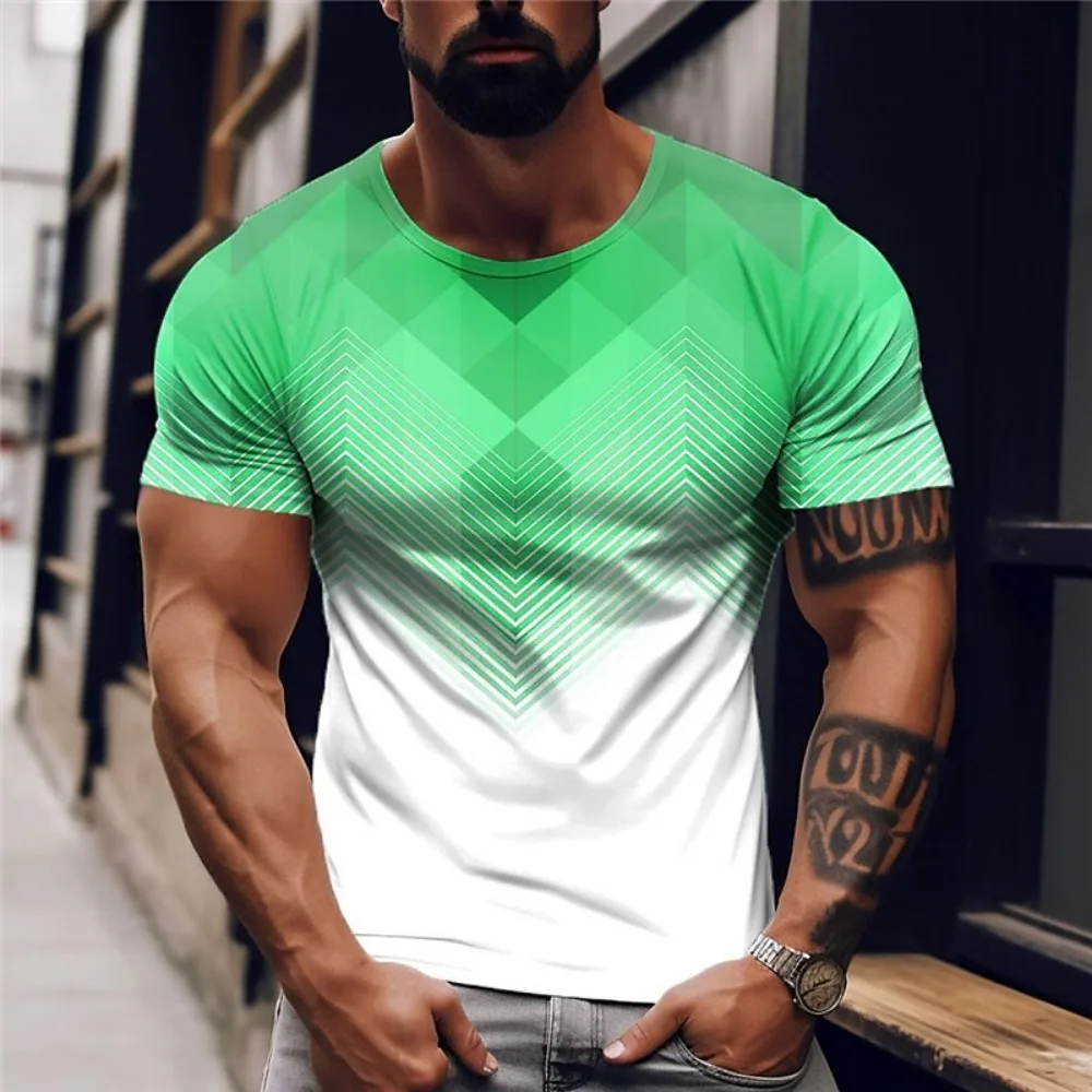

Striped T-Shirt for Men 3D Print Contrast Tees Oversized Top Slim Fit T Shirt Casual Men's T Shirt Clothing Summer Streetwear