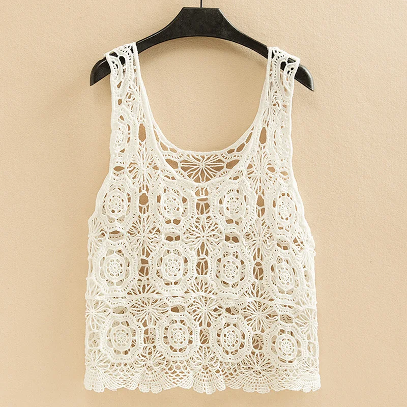 

Boring Honey Solid Colors Pullover Fashion Women Blouses Round Collar Hollow Out Knitted Women's T-Shirt Sleeveless Tops Women