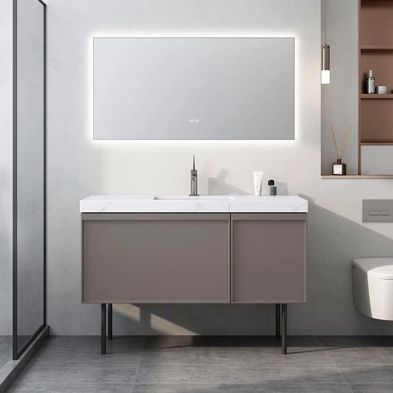 

Simple light luxury solid wood floor-to-ceiling smart bathroom cabinet combination slate washbasin bathroom washbasin