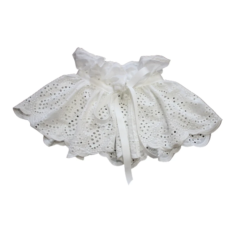 

Women Royal Style Vintage Big Shawl Fake Collar Hollow Out Embroidery Victorian Ruffled Stand Half Shirt Scarf Scalloped Trim