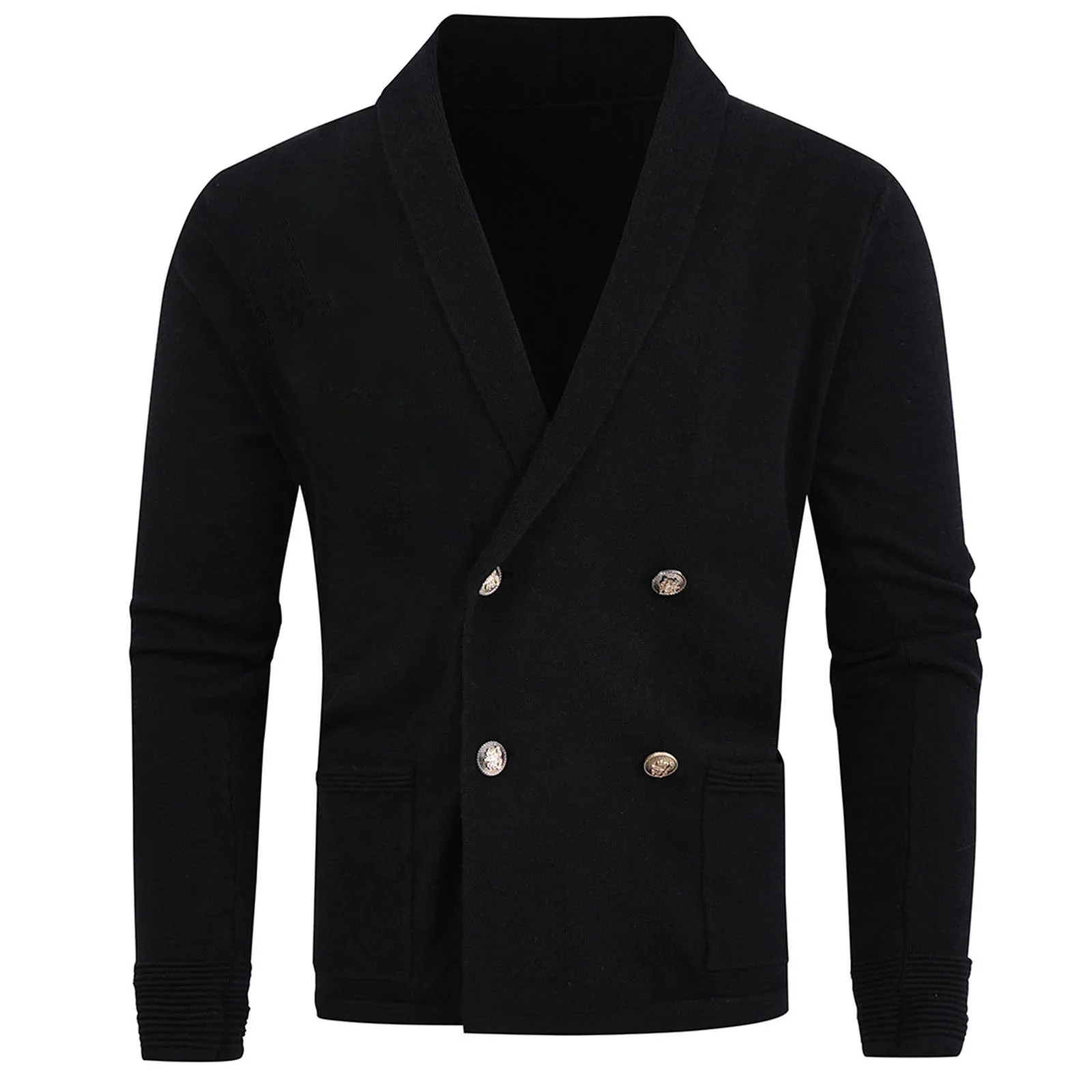 

Long Sleeved Autumn&Winter Color Double-breasted Solid Top Men's Cardigan Lapel Sweater Men's Cardigan Men Cable Cardigan