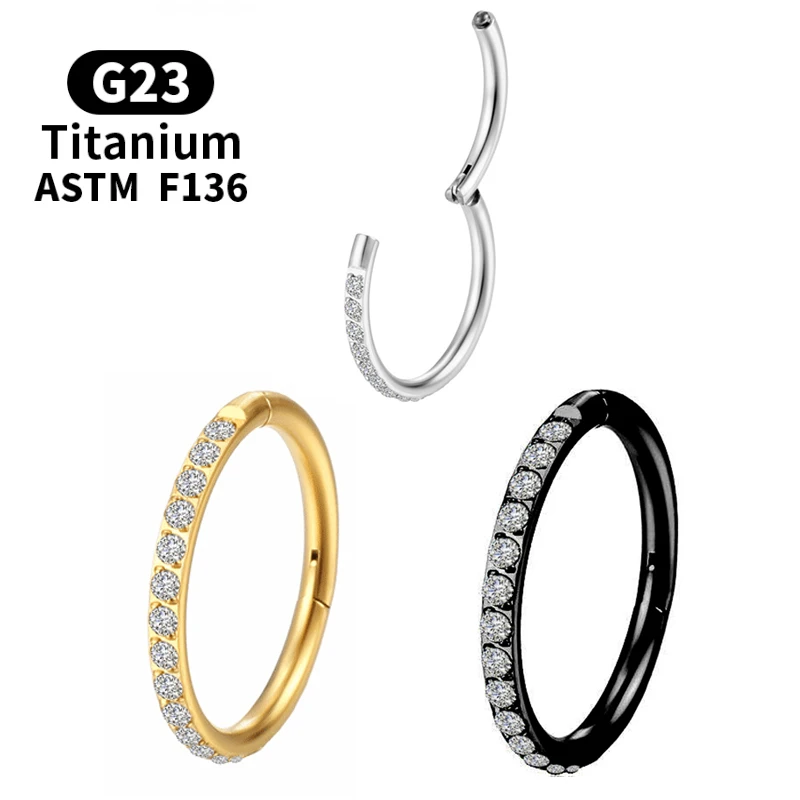 

Titanium Piercing Nose Ring Hoops Helix Ear Septum Woman Zircon G23 Tragus Cartilage Earrings Hinge Segment Clicker Body Jewelry