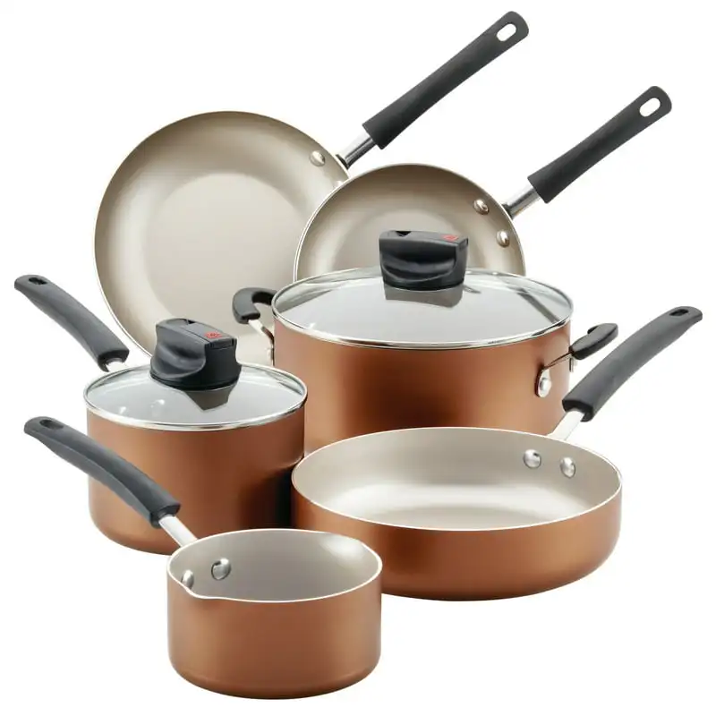 

Easy Clean Steam Vent Cookware Nonstick Pots and Pans Set, 14-Piece, Copper