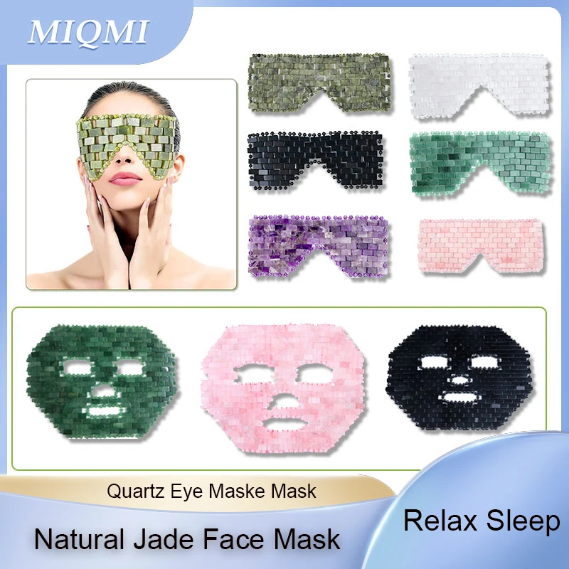 MIQMI Natural Jade Eye Mask Rose Quartz Eye Mask Massager Sleep for Dark Circles Therapy Deep Sleep Beads Tools Care Stone Face