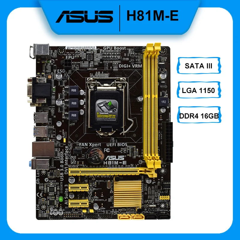 

1150 Материнская плата ASUS H81M-E системная плата 1150 DDR3 Intel H81 PCI-E 2,0 SATA III USB3.0 ATX для Core i3-4340 4170 процессоров