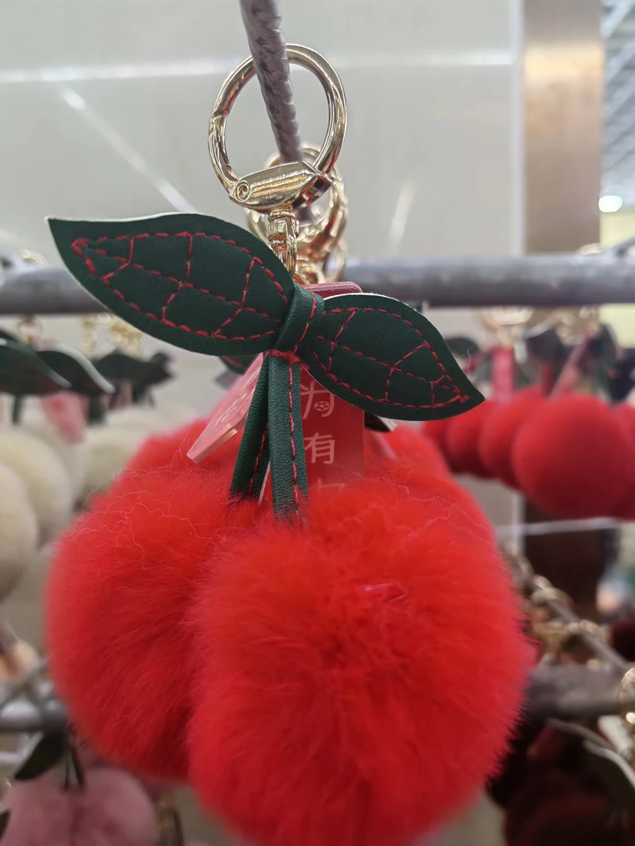 keychain, 100% rabbit Cute Bag Cherry Car Keychain Pendant Korean INS Plush Ball Bag Pendant Birthday Gift Pendant