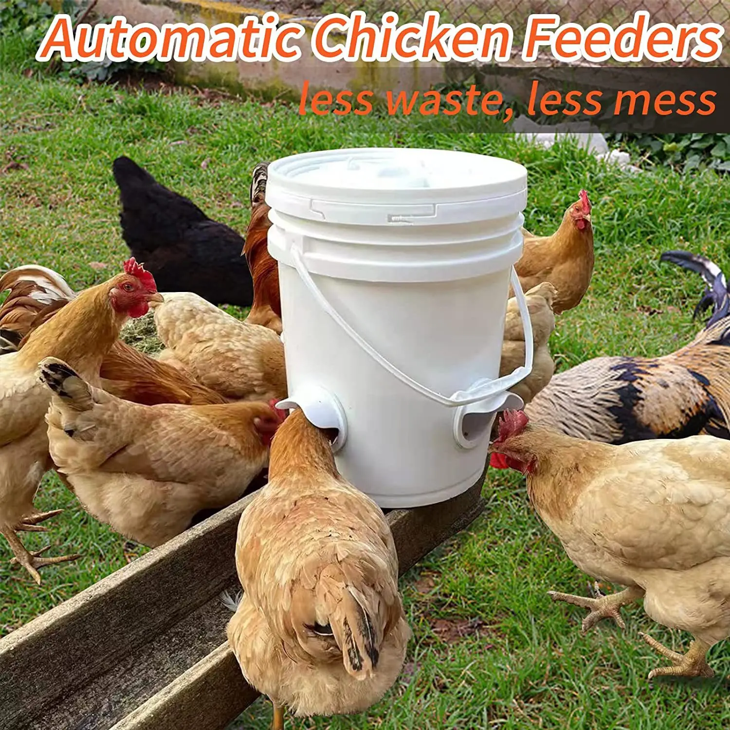 

Chicken Feeder Poultry Feeder DIY Port Gravity Feed Kit Rain Insect Proof Hen Feeders For Buckets Barrels Bins Troughs No Waste