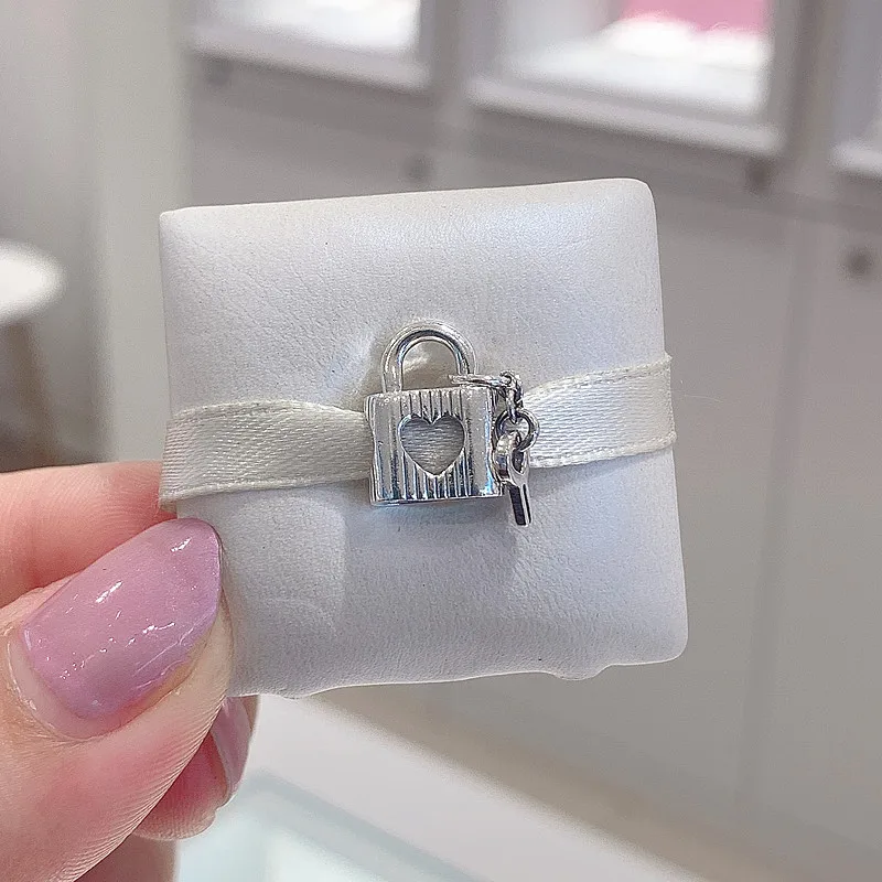 

925 Sterling Silver Bead Hot Sale Padlock and Heart Key Charm Fit Original Pandora Bracelet Women Jewelry Gift