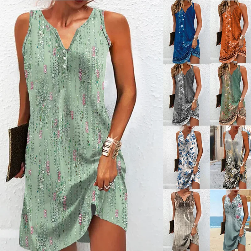 

Women's Tank Fashion Print Loose Leisure Midi Dresses 2023 Summer Vestido Elegantes Beach Holiday Rose Y2k Clothes S-3xl