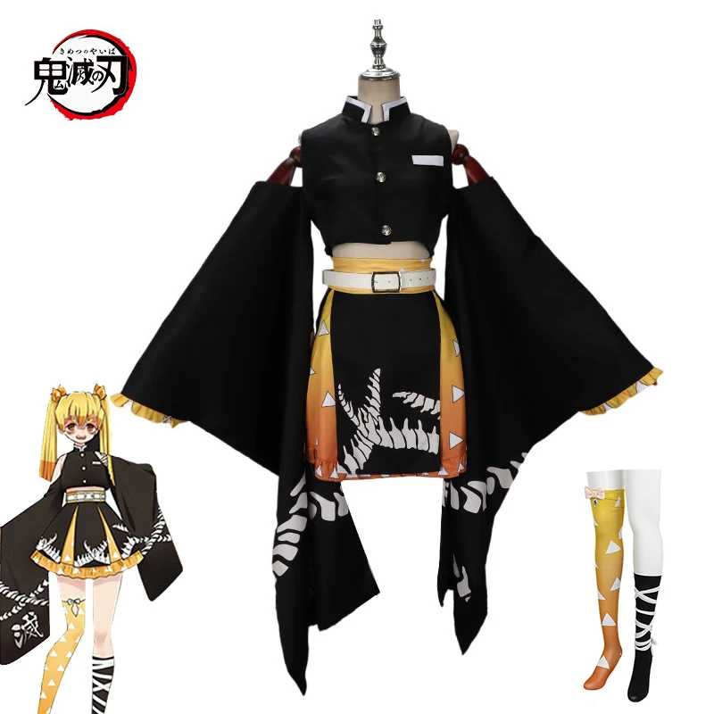 

Agatsuma Zenitsu Costume Wig Women Lolita Dress Anime Demon Slayer Kimetsu No Yaiba Cosplay Kimono Yukata Outfits Carnival Suit
