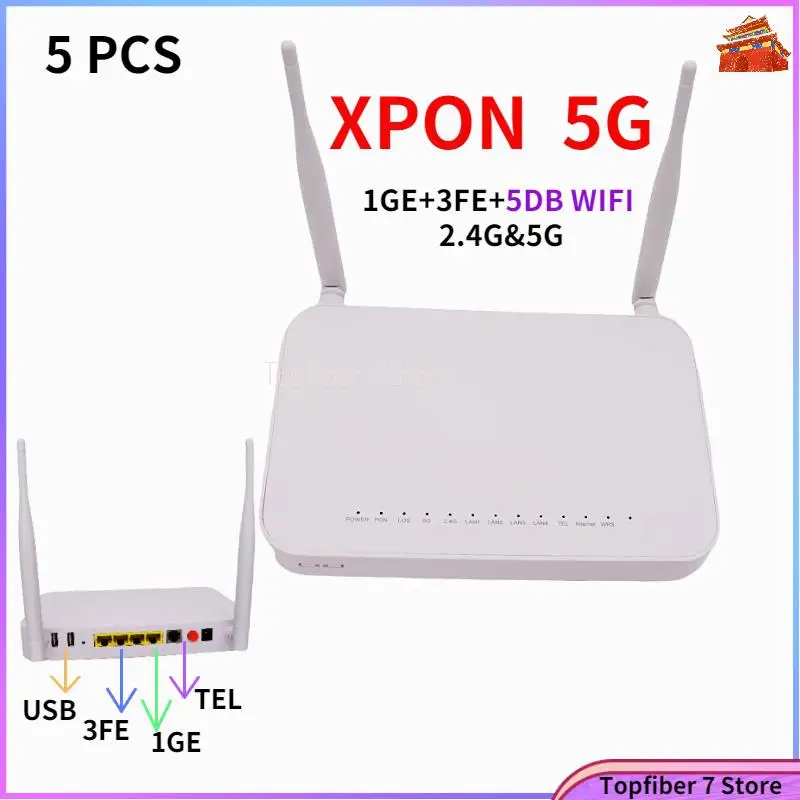 5 шт. флэшки ONU 1GE + 3FE 5DB WIFI 2 4G и два диапазона FTTH оптическое волокно ONT английская