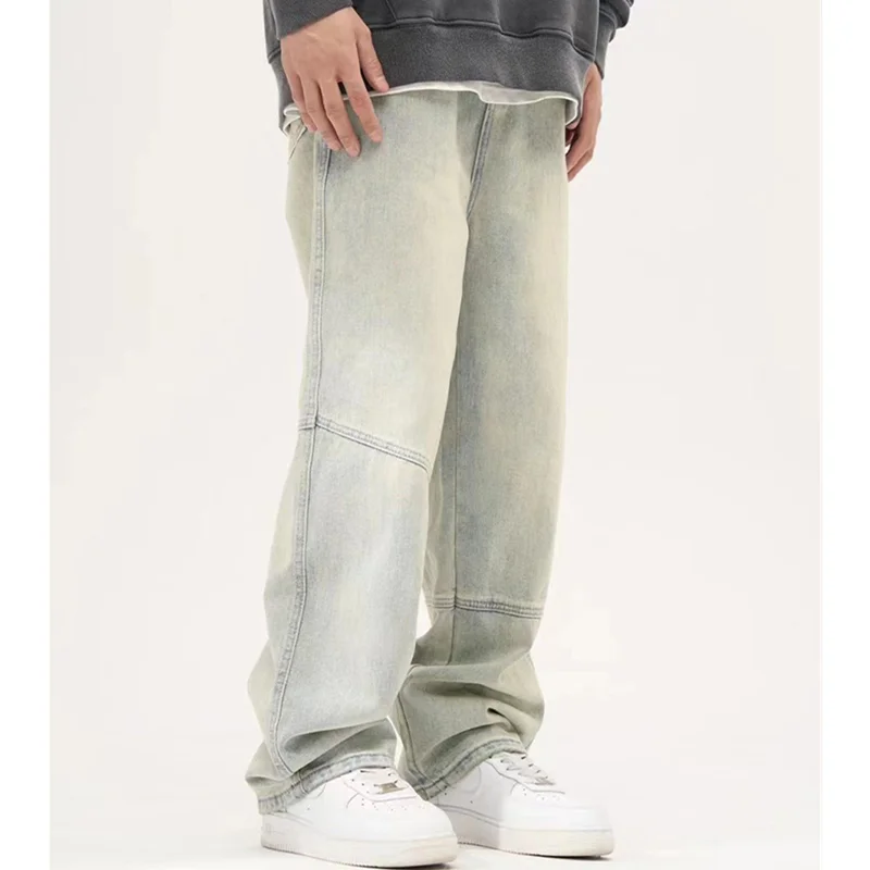 Streetwear Men Vintage Baggy Blue Jeans Large Straight Cylinder Casual Pants High Street Mopping The Floor Denim Trousers Autumn