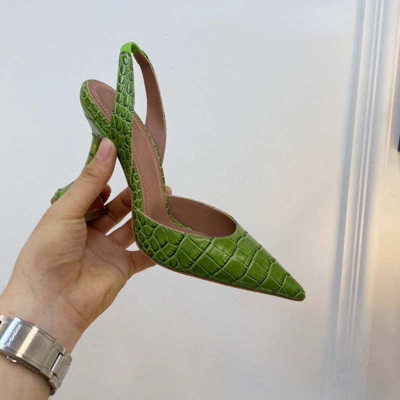 2023 Fashion Wineglass with Crocodile Leather Pointed High Heel Shallow Mouth European Beauty Sandals