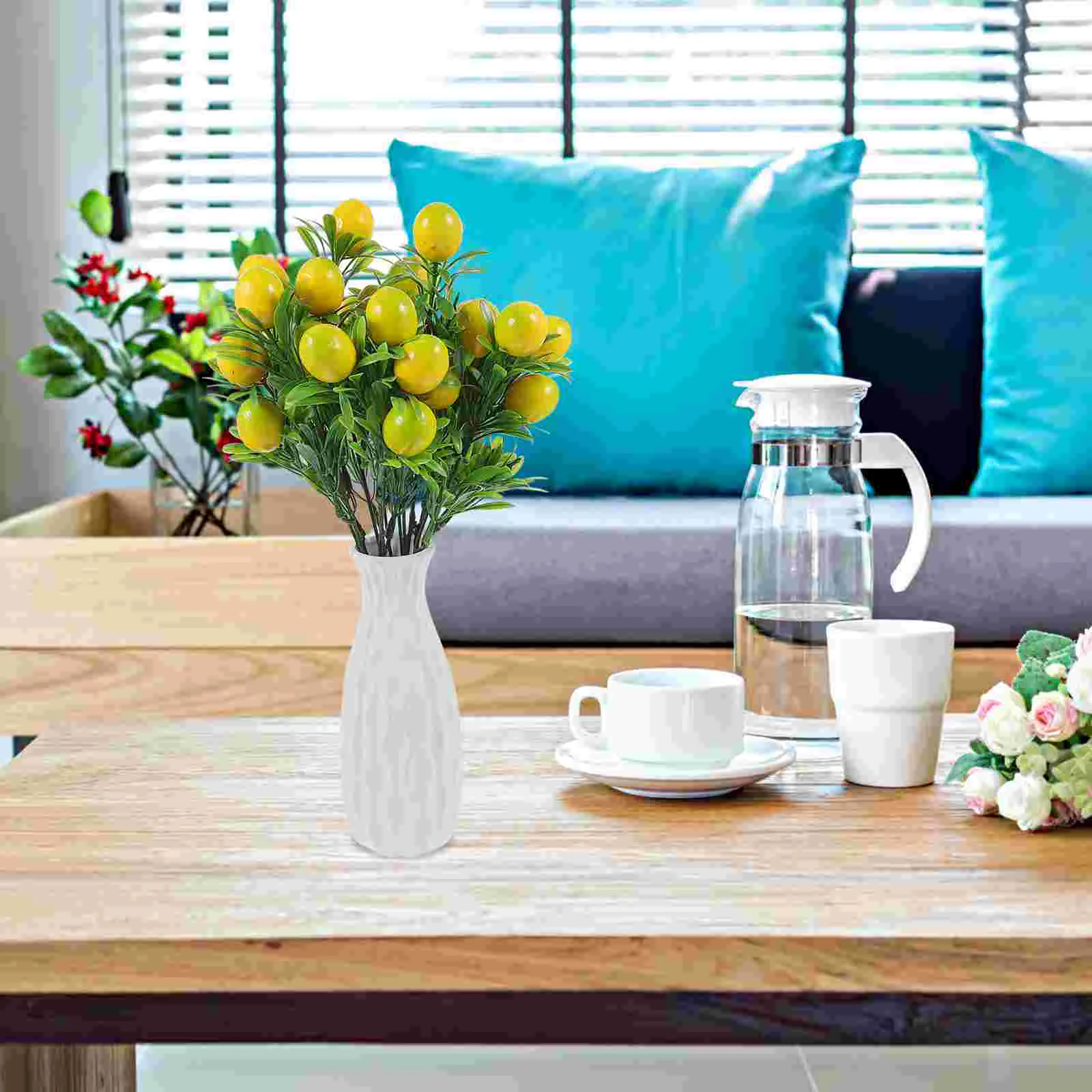 

2 шт. искусственные лимонные стебли, искусственные лимонные фрукты, ветки, расположение для вазы