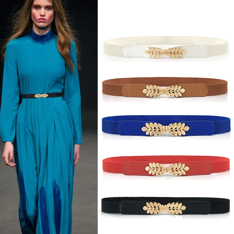

Women Fashion Waist Belt Narrow Stretch Dress Belt Thin Buckle Waistband New