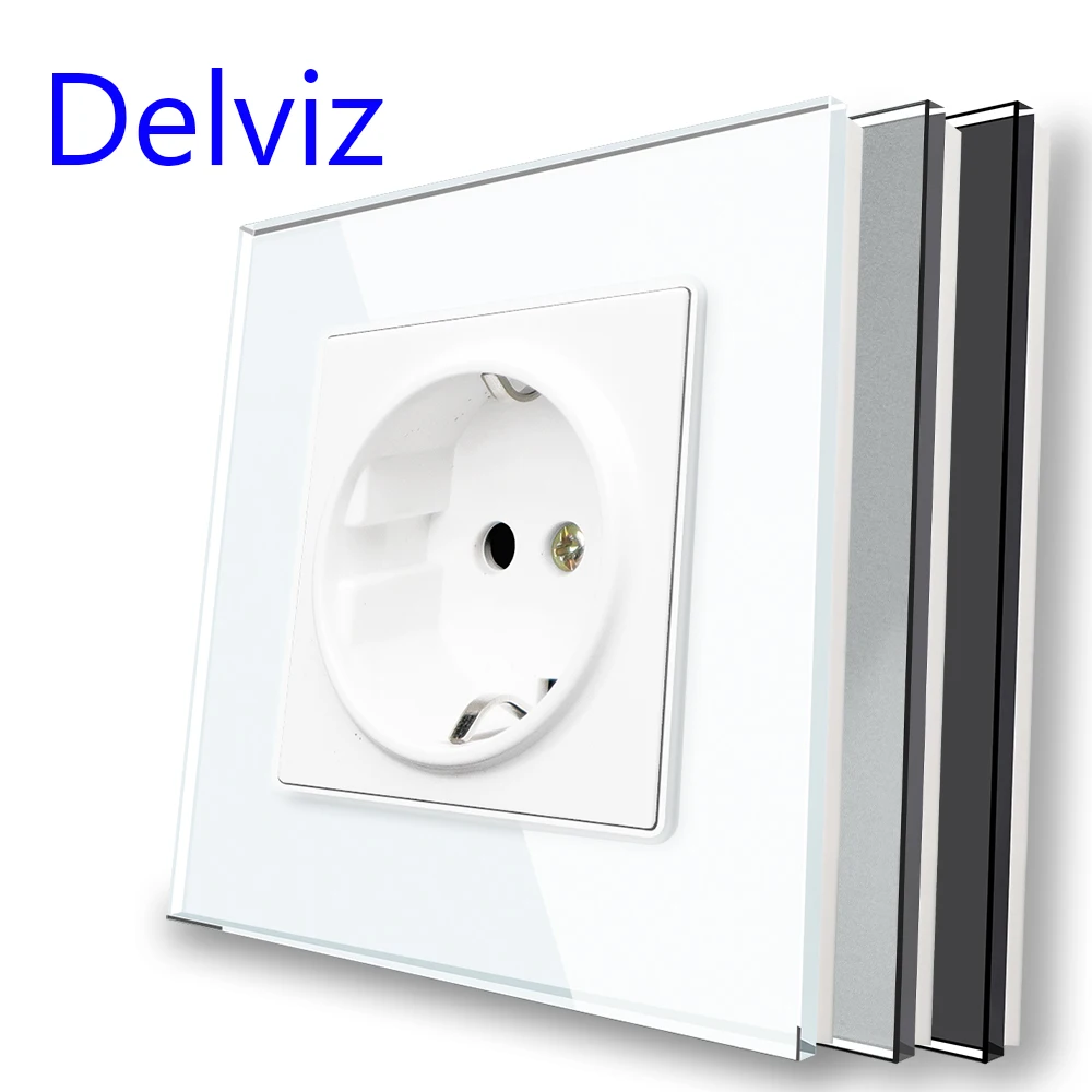 

Delviz EU Standard 16A Socket, Household security AC interface 110-250V,Tempered Crystal Glass Panel, Wall Embedded Power Outlet