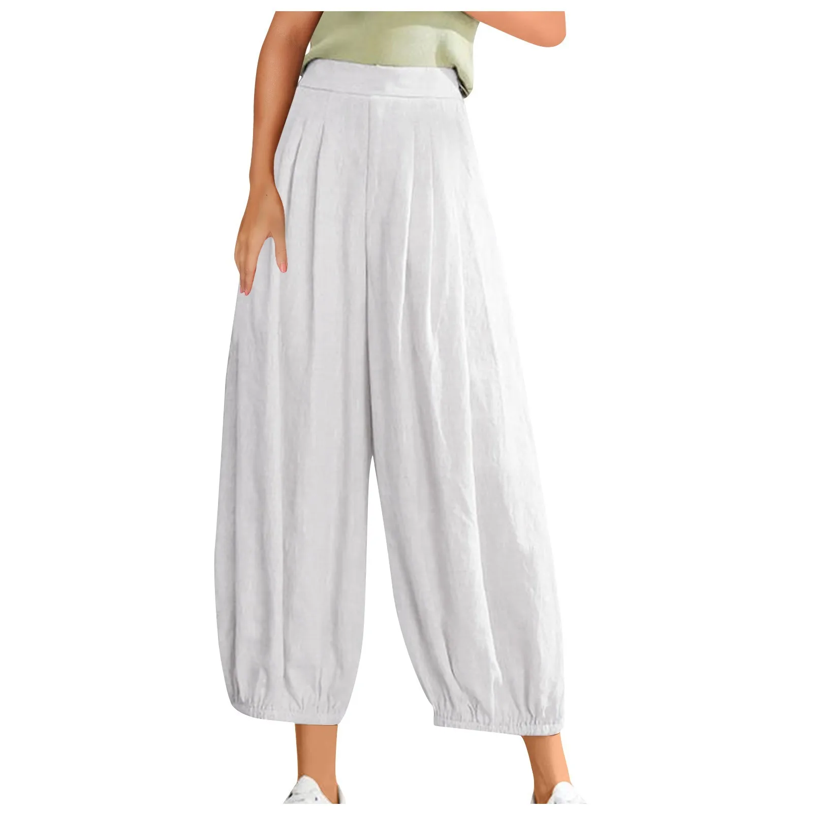 Брюки Pantalones Женские повседневные из хлопка и льна свободные штаны удобные с