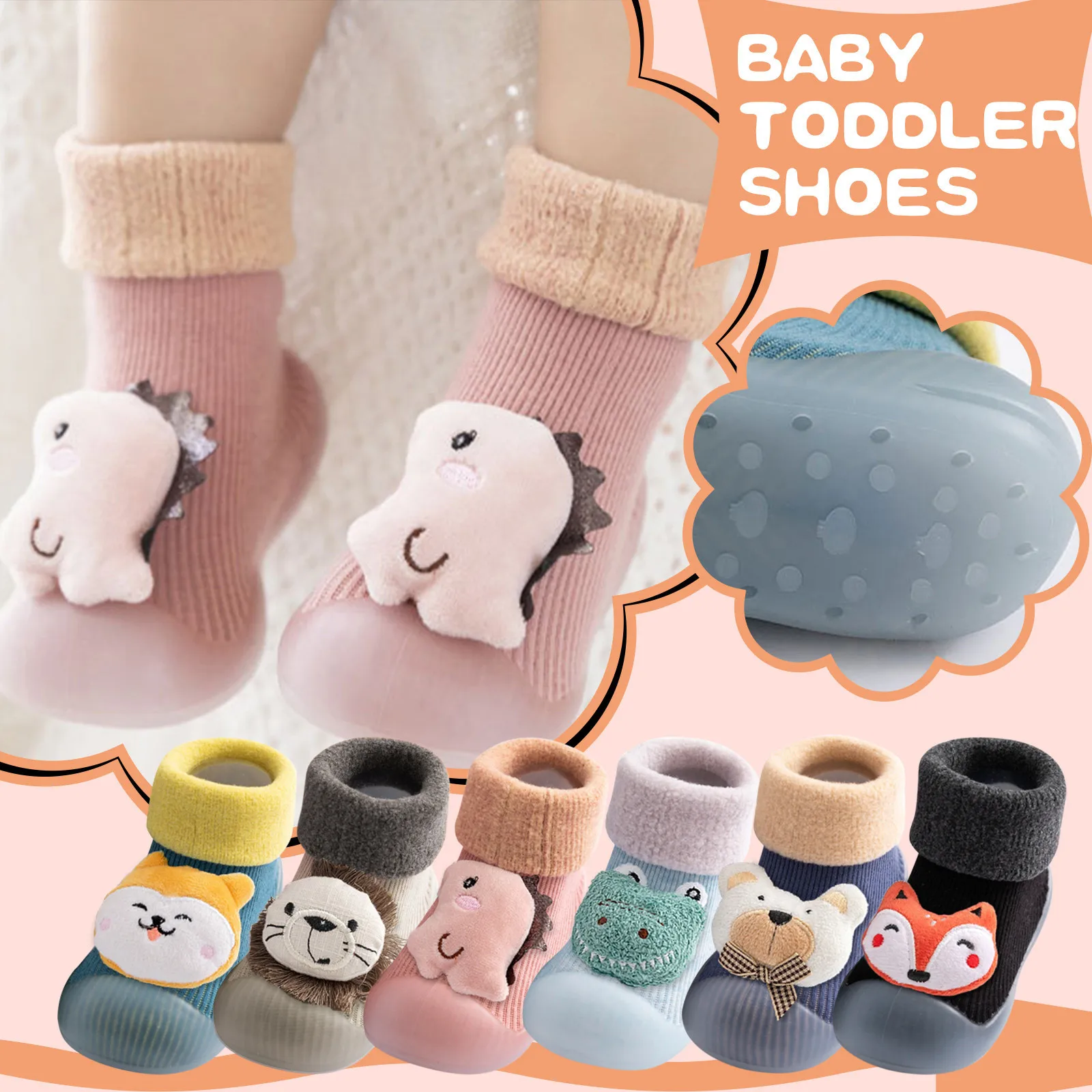 

Зимние детские ботинки, носки для маленьких мальчиков и девочек, Мультяшные теплые вязаные мягкие резиновые ботинки, носки, Нескользящие тапочки, чулки, обувь