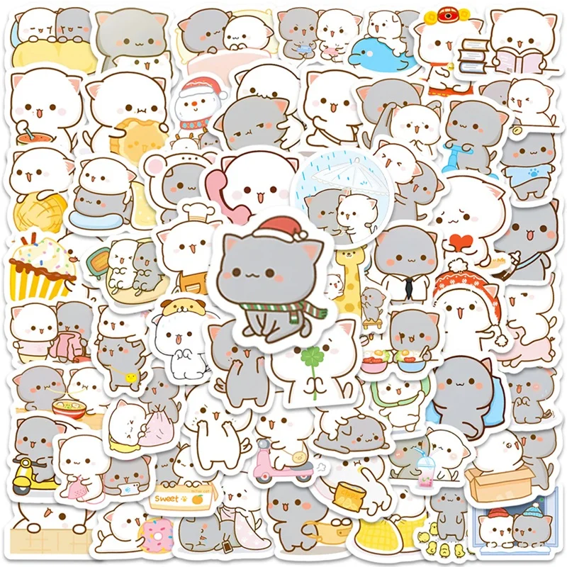 

10/30/60PCS Kawaii Small Fat Cat Stationery Sticker Aesthetic PVC Children's Korean Decoration Scrapbooking School Supplies