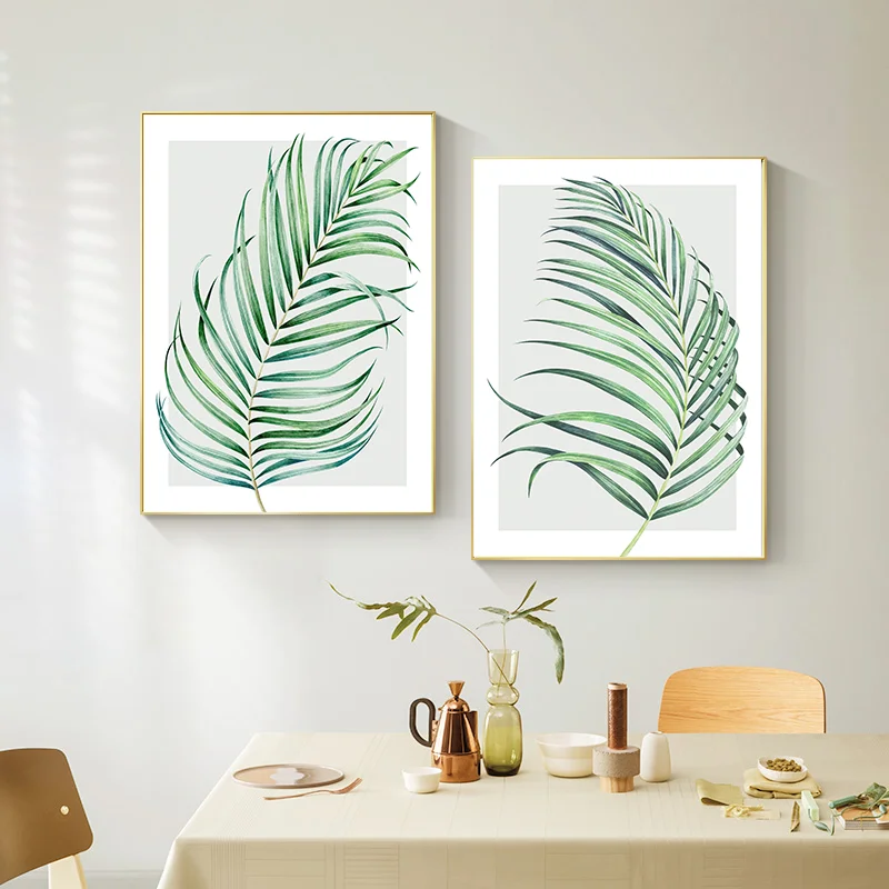 

Nordic plant leaves Abstract minimalist green leaf Canvas Poster Print Wall Art Painting Picture For Living Room Home Decor