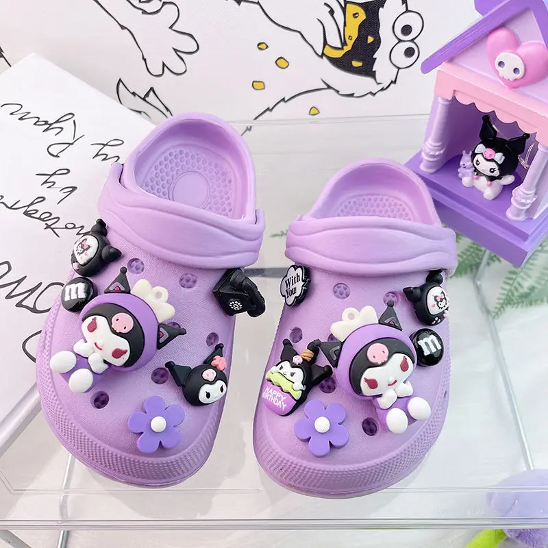 

Sanrio Kawali Kuromi Crocs Beach Slippers Sandal Anti Slip Wear-Resistant Purple Originality Cartoon Cute Kids Gift For Girls