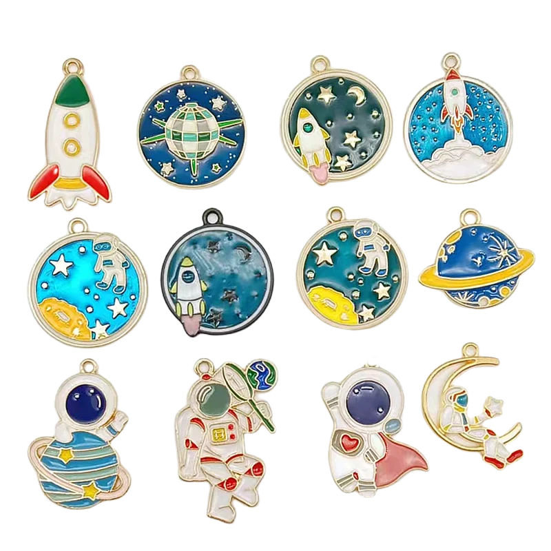 

10pcs Mix Enamel Planet Space Charms Rocket Astronaut Pendants for Necklaces Bracelet Earrings DIY Jewelry Making Accessories