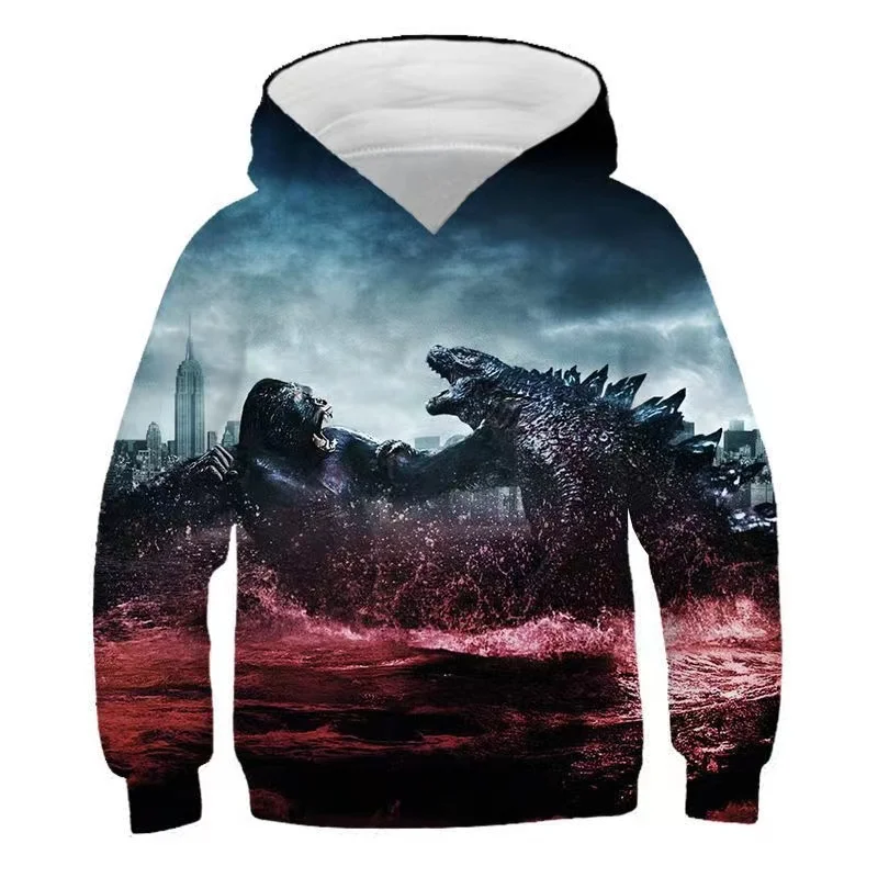 Весна И Осень 2024 Мужская Уличная Толстовка С Капюшоном - Monster King Ghidorah Vs Kong Design