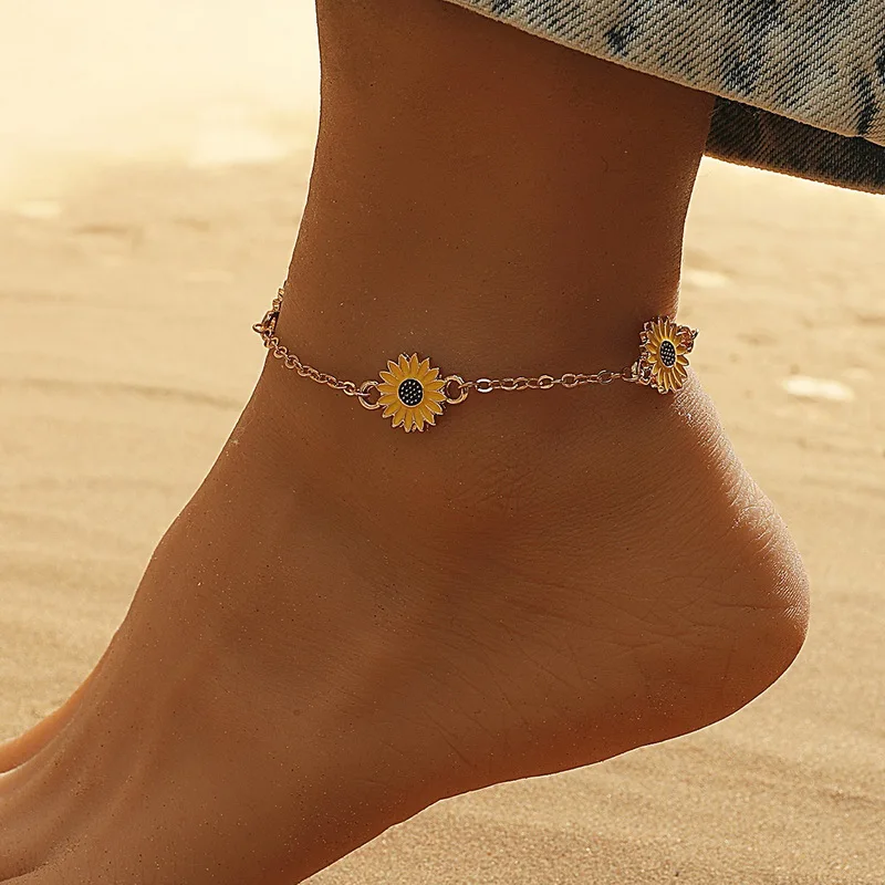 

Korean Sweet Daisy Flower Anklets for Women Beach Seashell Butterfly Heart Zircon Anklet Leg Bracelet Foot Chain Sandals Jewelry