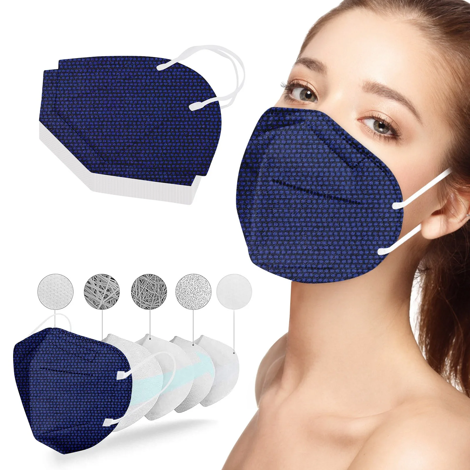 

10PC 3D 5-layer High-Density Mask For Adult PM2.5 Wind And Mist Protection Unisex Dustproof Filter Pm2.5 Mask Earloop Bandage