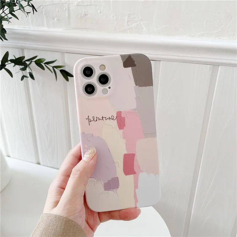 

Phone Case for iPhone 13 12 Pro Max Abstract Art Painting 11 XR X XS Max 7 8 Plus Protective Silicone Cover