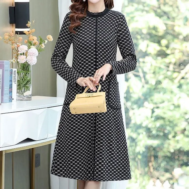 Модные винтажные платья с принтом на весну и осень женская одежда длинным