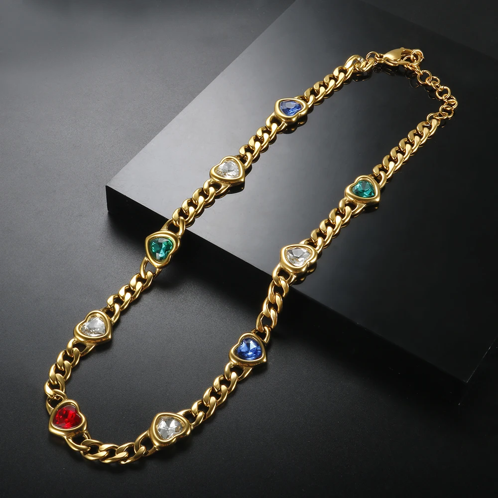 

Роскошное ожерелье-чокер в форме сердца с красочными блестящими фианитами ожерелье с блестящими кристаллами для женщин и мужчин ювелирные ...