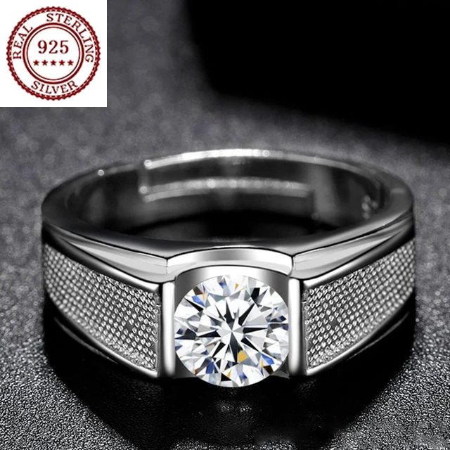 

D-color Simulated Moissanite Diamonds S925 Silver Ring Plated Platinum Career Style Simple Opening Adjustable Fashion Jewelry