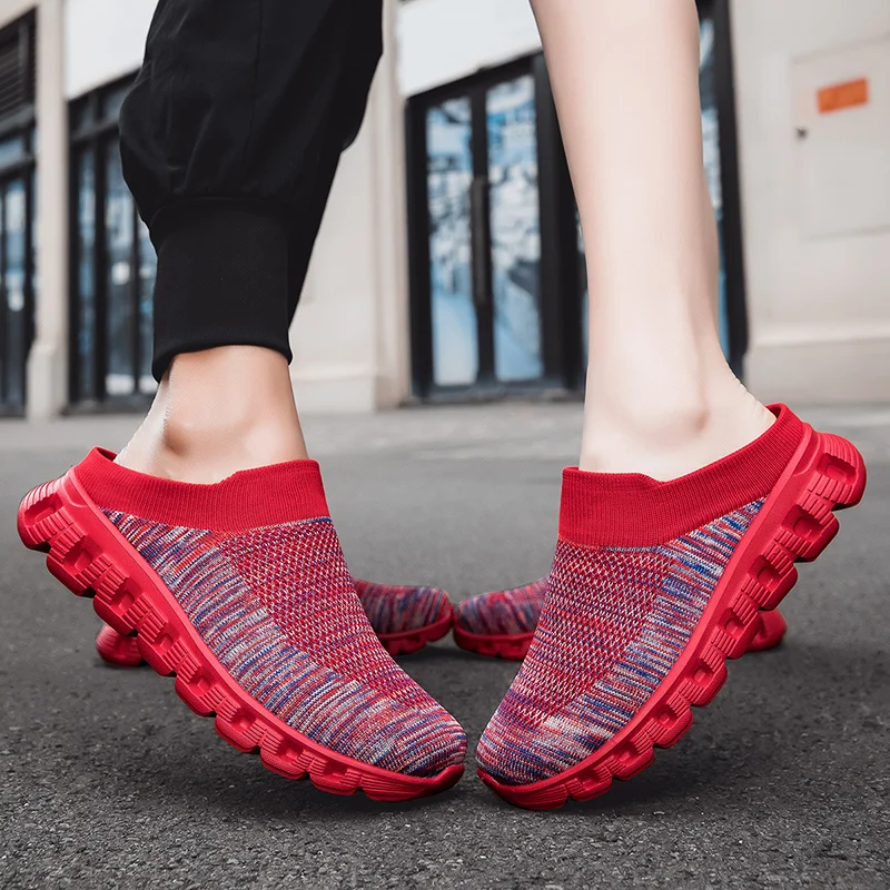 Кроссовки вязаные для мужчин и женщин модная красная прогулочная обувь дышащие