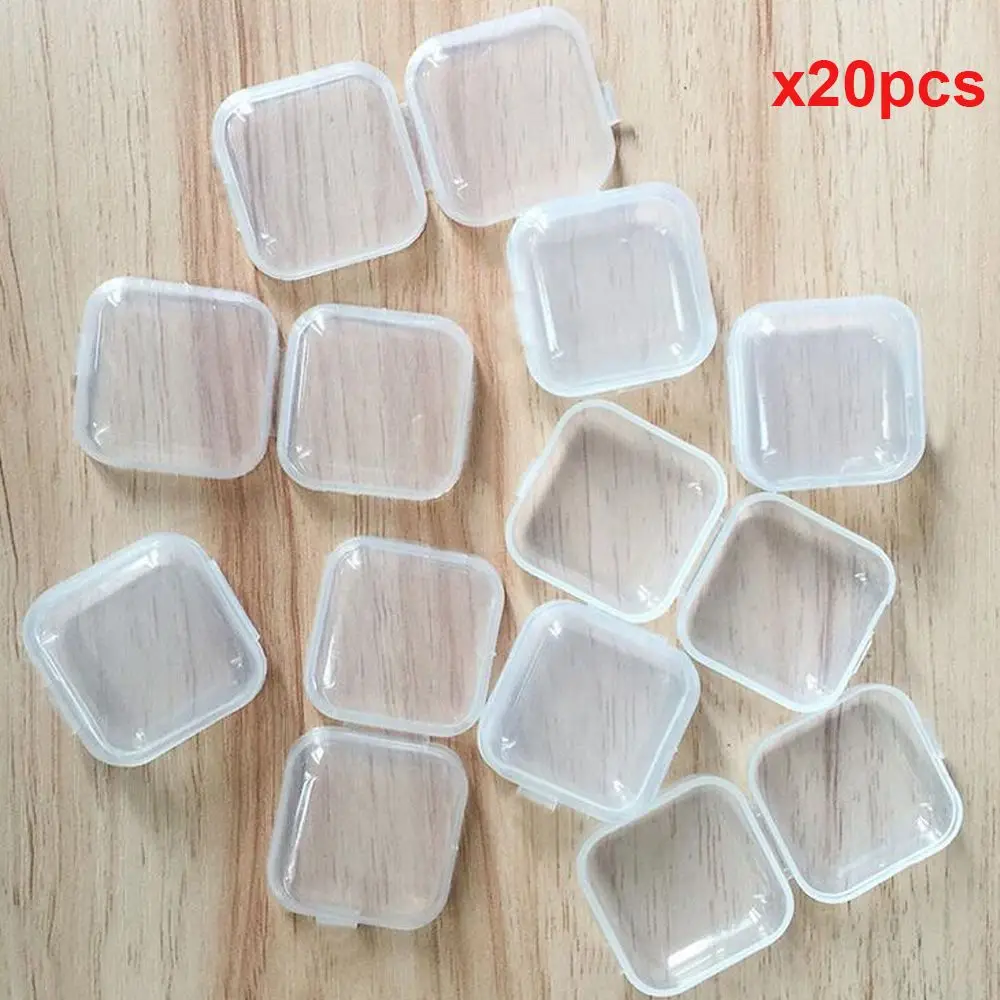 

20Pcs Plastic Mini Storage Boxes Square Transparent Organizer Earplugs Container High Quality Portable Clear Popular Small Box