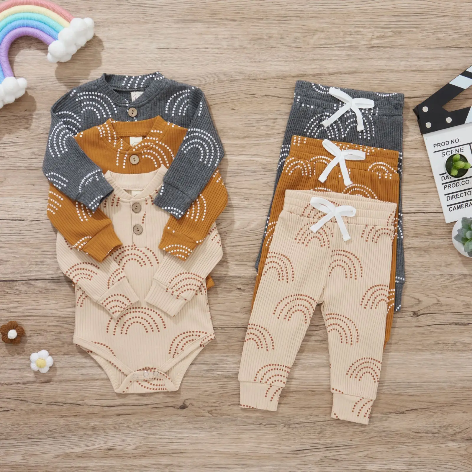 

Baby Boy Clothes Newborn Clothing Sets Infant Solid Rainbow Line Print Bodysuit + Pants 2pcs Set Children Toddler Spring Outfits
