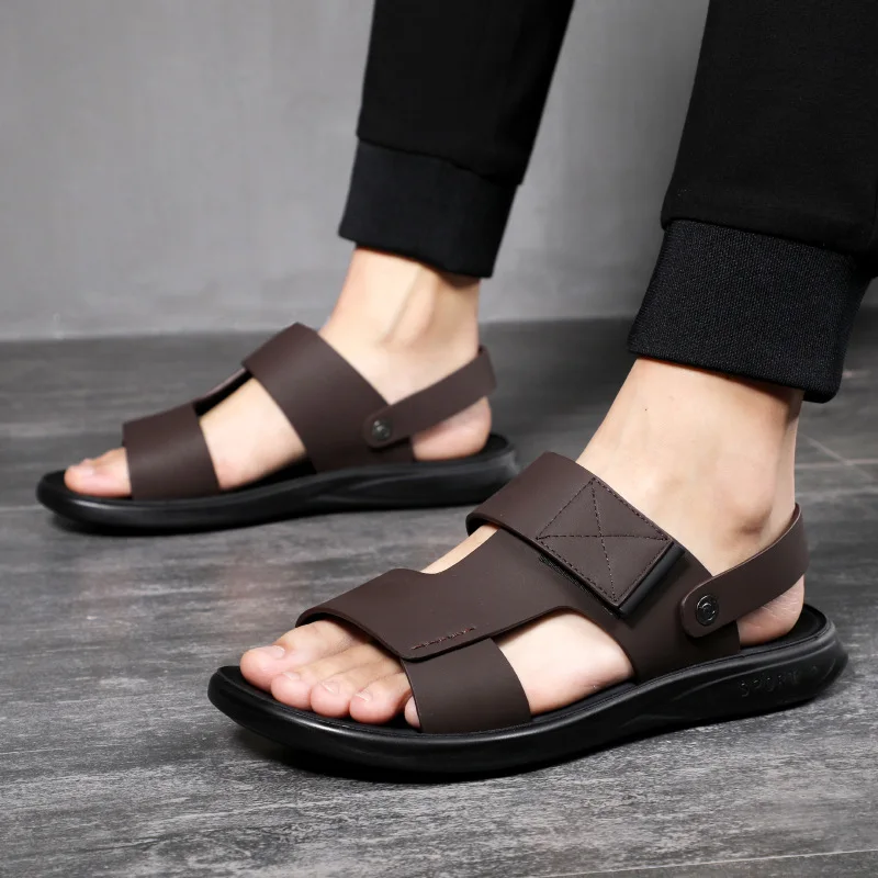 Men's New Slippers Genuine Leather Summer Sandals Casual Beach Shoes Cowhide Sandals Non-slip Slippers Fashion Trend Slip-On